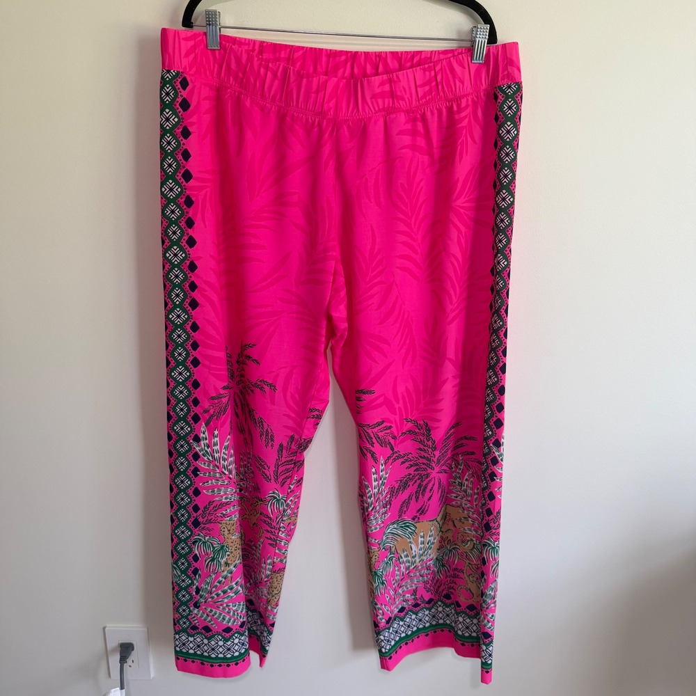 Lilly Pulitzer XXL Pink Tropical Palm Leopard Print Wide Leg Crop Pants